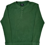 True Religion Ribbed Knit Henley Long Sleeve T-Shirt - XL Green Cotton