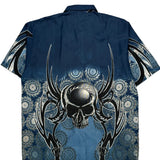 Skull Design Skull Mania Graphic Short Sleeve Shirt - XL Blue Cotton