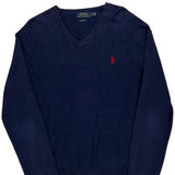 Polo By Ralph Lauren V-Neck Sweater - Small Navy Cotton