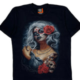 Tattoo Style Rock Eagle Single Stitch T-Shirt - Large Black Cotton