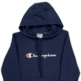 Champion Spellout Hoodie - Small Navy Cotton
