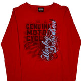 Harley Davidson Graphic Long Sleeve T-Shirt - Medium Red Cotton
