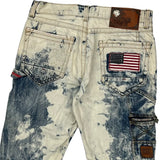 American Flag Patch Heritage America Denim Shorts - 34W 10L Blue Denim