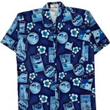 Tropical World Floral Hawaiian Shirt - Large Blue Cotton