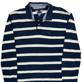 Tommy Hilfiger Striped Long Sleeve Polo Shirt - XL Blue Cotton