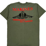 Single Stitch Marines Fruit Of The Loom Graphic T-Shirt - XL Green Cotton