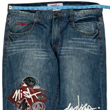 Handprint Design Miskeen Hip Hop Jeans - 39W 33L Blue Denim