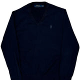 Polo By Ralph Lauren V-Neck Sweater - Small Navy Cotton
