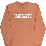 Carhartt Spellout Long Sleeve T-Shirt - Large Orange Cotton