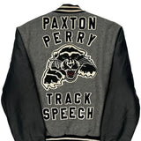 Paxton Perry Track Speech Holloway College Varsity Jacket - Small Black Leather