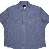 Wrangler Striped Short Sleeve Shirt - 2XL Blue Cotton Blend