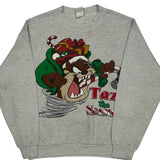 Taz The Season Looney Tunes Christmas Sweatshirt - Large Grey Cotton