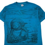 Single Stitch Hanes Graphic T-Shirt - XL Blue Cotton Blend