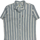 Levis Striped Short Sleeve Shirt - Large Blue Cotton