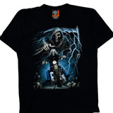 Skull And Motorcycle Graphic Rock Eagle Single Stitch T-Shirt - XL Black Cotton