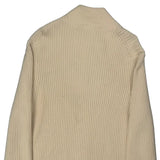Ralph Lauren Ribbed Knit Zip Up - 2XL Cream Cotton
