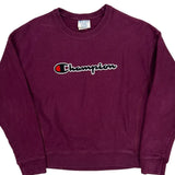Reverse Weave Champion Spellout Sweatshirt - Large Purple Cotton
