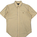 Ralph Lauren Striped Short Sleeve Shirt - Medium Yellow Cotton