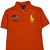 Age 8-9, USA Flag Polo By Ralph Lauren Graphic Polo Shirt - Medium Orange Cotton