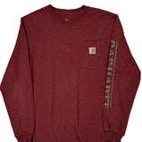 Carhartt Spellout Long Sleeve T-Shirt - Small Burgundy Cotton