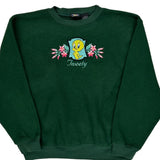 Tweety Looney Tunes Cartoon Sweatshirt - XL Green Polyester