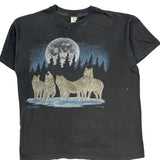 Wolf Print Bara Single Stitch T-Shirt - Large Black Cotton