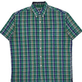 Chaps Ralph Lauren Checked Short Sleeve Shirt - Large Green Cotton