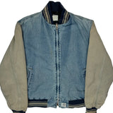 90S Carhartt Fleece Lined Denim Varsity Jacket - Large Beige Cotton