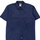 Dickies Short Sleeve Shirt - Large Navy Cotton
