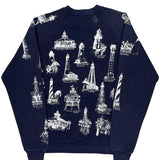 Lighthouses Print Jerzees Graphic Sweatshirt - Large Navy Cotton