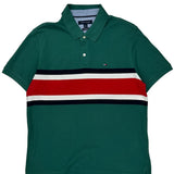 Tommy Hilfiger Striped Polo Shirt - Large Green Cotton