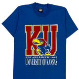 Single Stitch University Of Kansas Screen Stars College T-Shirt - Medium Blue Cotton Blend