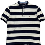 Tommy Hilfiger Striped Polo Shirt - Large Navy Cotton