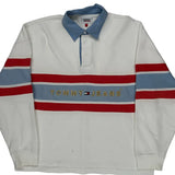 Tommy Jeans Striped Rugby Shirt - Small White Cotton