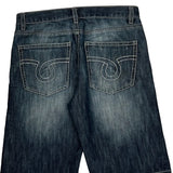 Avirex Wide Leg Graphic Denim Shorts - 34W 13L Dark Wash Cotton