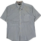 Tommy Hilfiger Striped Short Sleeve Shirt - Large Blue Cotton