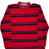 Tommy Hilfiger Striped Long Sleeve Polo Shirt - XL Red Cotton