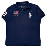 USA Polo By Ralph Lauren Graphic Polo Shirt - XL Navy Cotton
