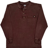 Dickies Henley Long Sleeve T-Shirt - Large Brown Cotton