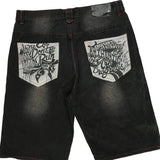 Embroidered Unbranded Baggy Denim Shorts - 37W 12L Black Denim