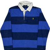 Age 14-16 Ralph Lauren Striped Rugby Shirt - Large Blue Cotton