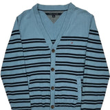 Tommy Hilfiger Striped Cardigan - Large Blue Cotton