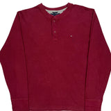 Tommy Hilfiger Henley Long Sleeve T-Shirt - XL Red Cotton