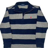 Age 12-13 Polo By Ralph Lauren Striped 1/4 Zip - Large Blue Cotton