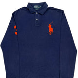 Number 3 On Sleeve Polo By Ralph Lauren Graphic Long Sleeve Polo Shirt - XL Orange Cotton