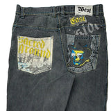 Sacred Ground Raw Blue Graphic Jeans - 34W 30L Grey Cotton