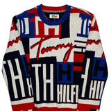 Tommy Hilfiger Denim Spellout Sweater - Small Multicoloured Cotton Blend