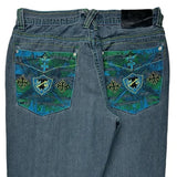 Embroidered Patches Jinzu Graphic Jeans - 33W 34L Blue Cotton