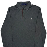 Polo By Ralph Lauren Slim Fit Long Sleeve Polo Shirt - Large Grey Cotton