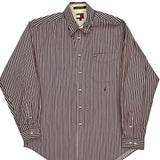 Tommy Hilfiger Striped Shirt - Large Burgundy Cotton